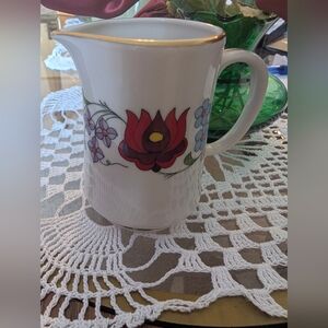 Vintage Hungarian Kalocsa porcelain creamer Hand-painted milk jug